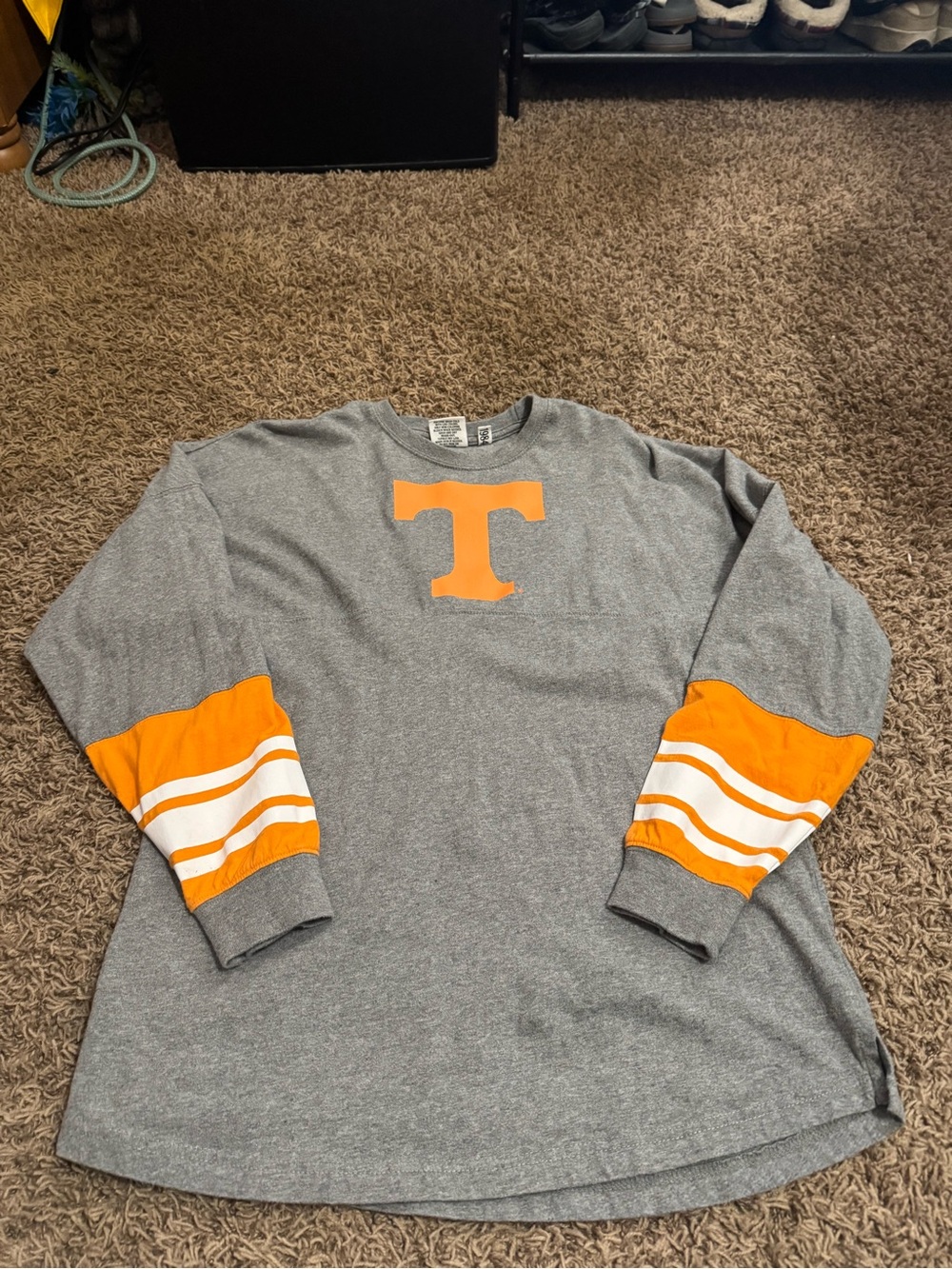 Pressbox Gray and Orange Long Sleeve Tee with White Stripes